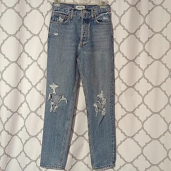 Agolde Fen High Rise Relaxed Taper Destroyed Blue Organic Cotton Jeans Size 23 - Picture 1 of 10